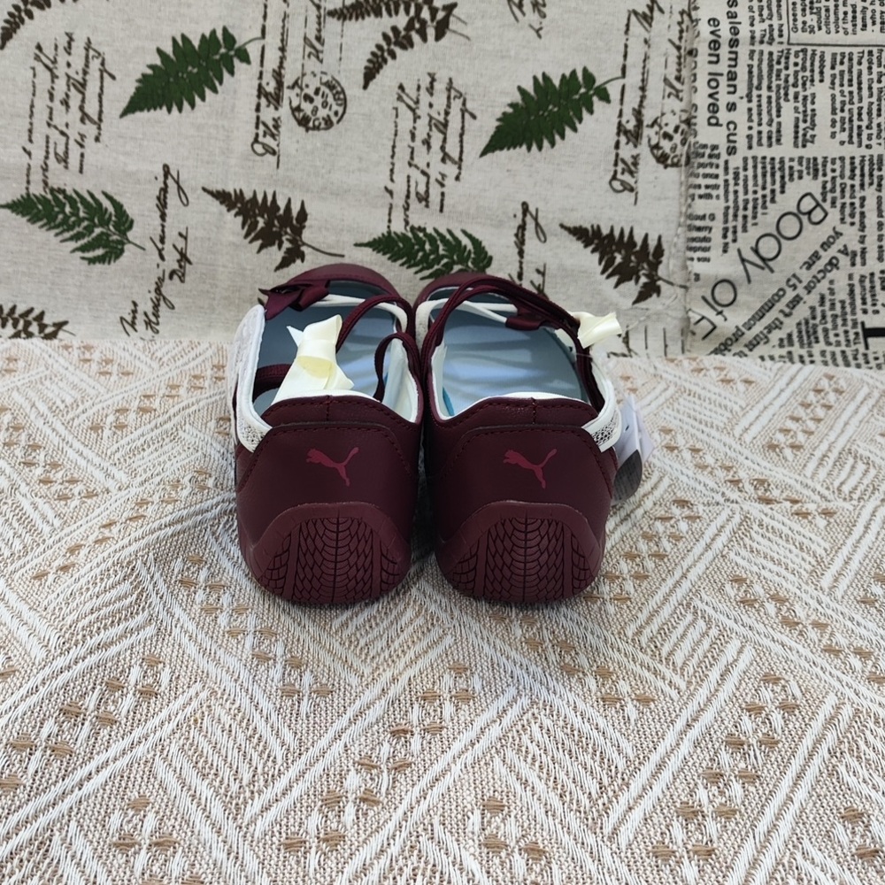 Puma Women's Burgundy Ballet Flats with Cream Straps - Picture 5 of 10